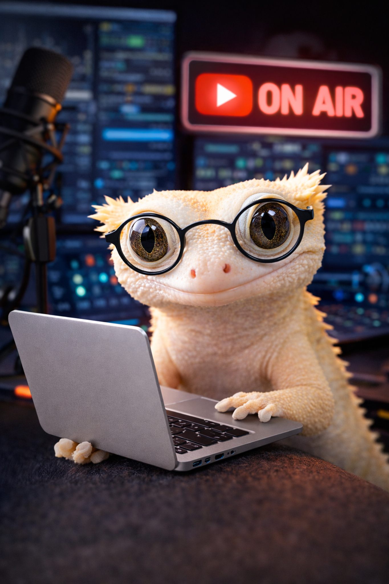 Tech-savvy gecko at a laptop